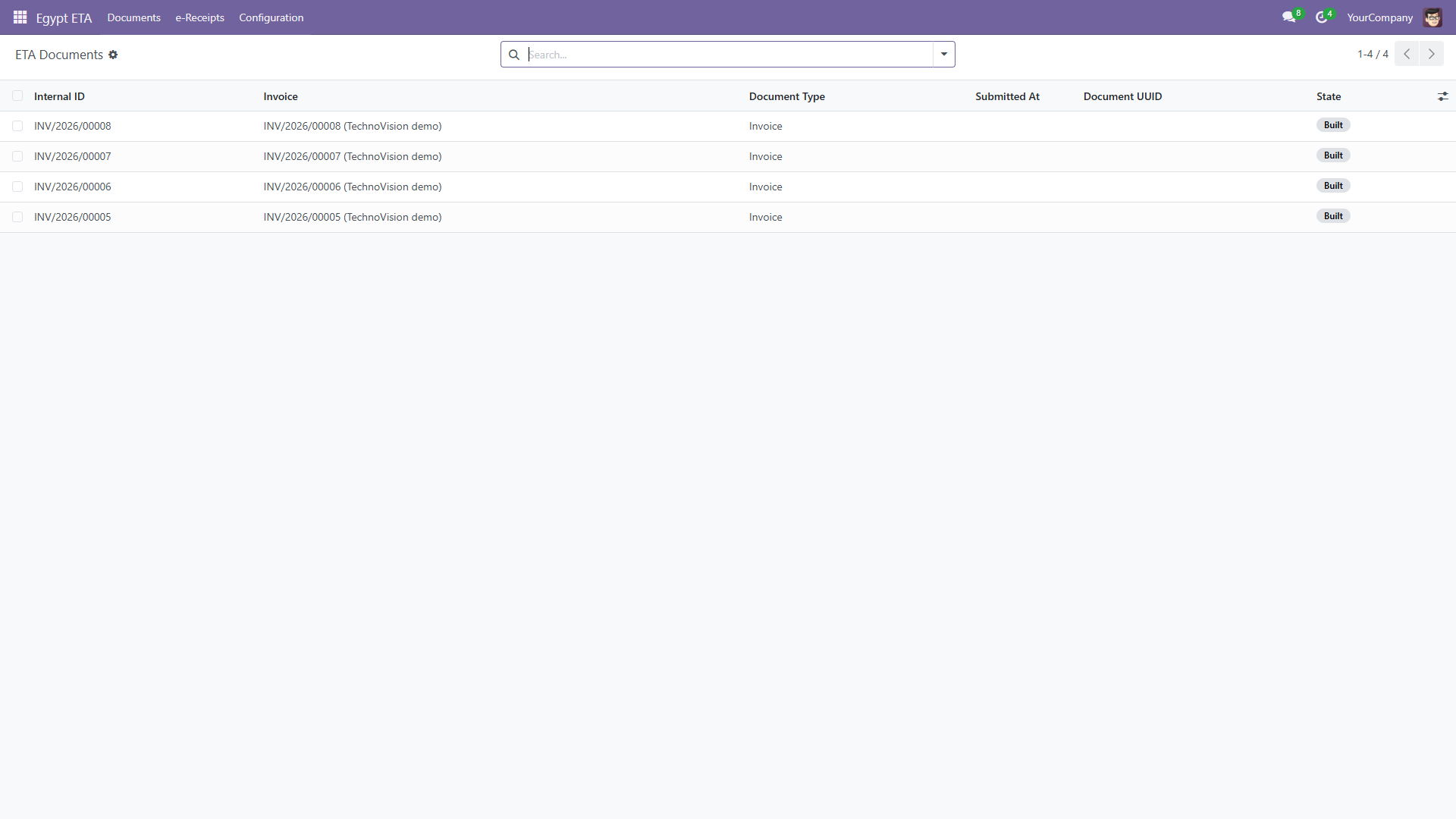 ETA documents with their state and UUID, where building and submitting are deliberately separate steps.